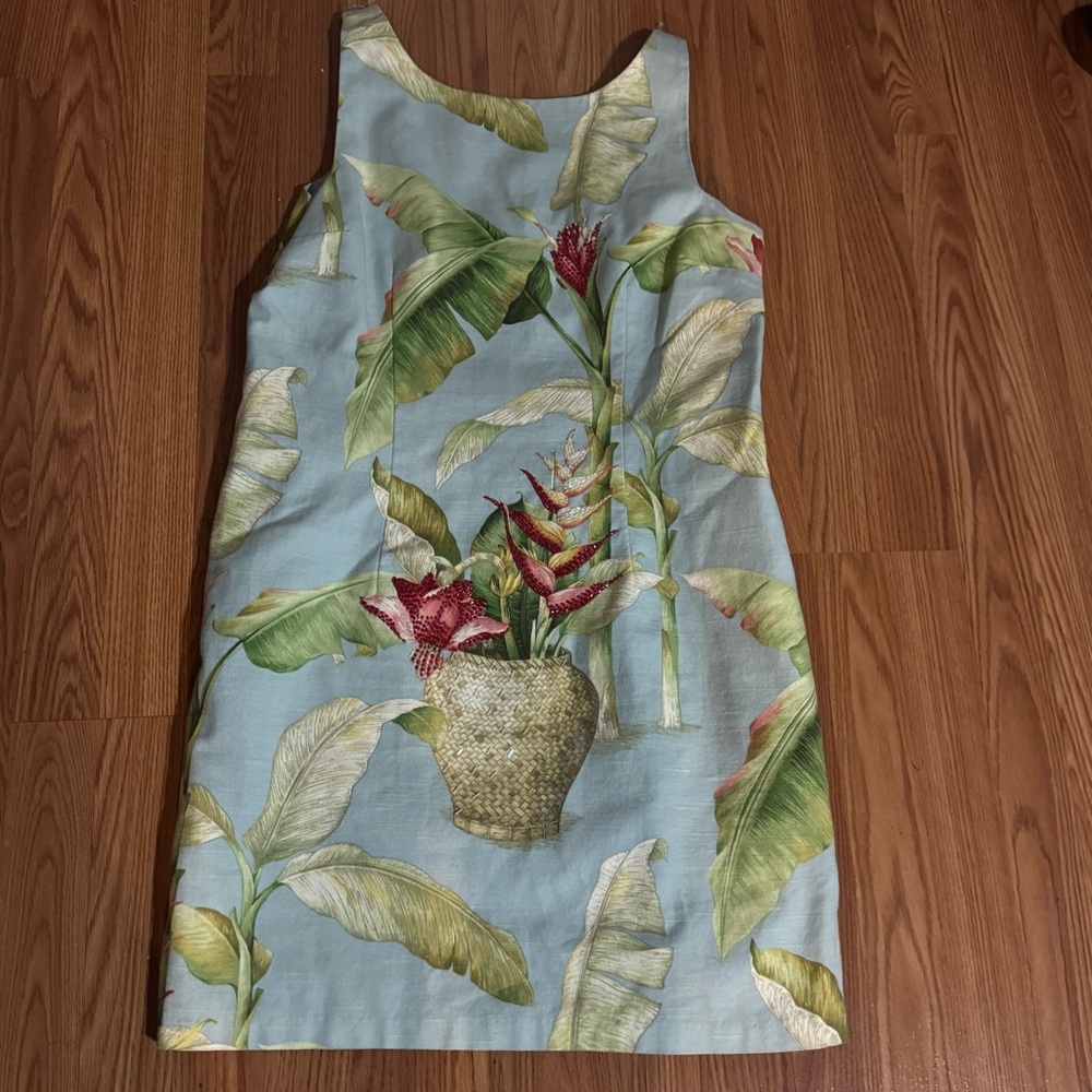 Vintage Ultra Dress Blue Beaded Tropical Print Sleeveless Midi Dress Retro‎ Y2k
